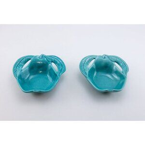 2 Vintage California Pottery Enchanto  Blue Pear Shaped Dishes Bowls Mid-Century